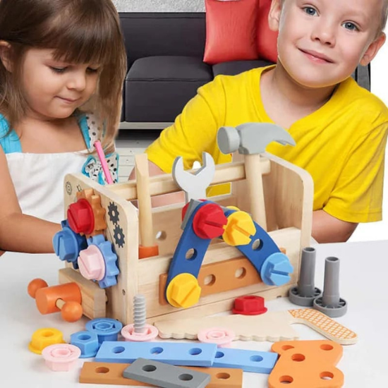 Kit de Ferramentas Montessori em Madeira com Bancada Interativa